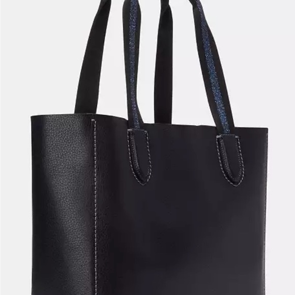 NWT COACH DERBY LEATHER TOTE WITH HORSE AND CARRIAGE SILVER/NAVY SHOULDER BAG - Picture 4 of 7